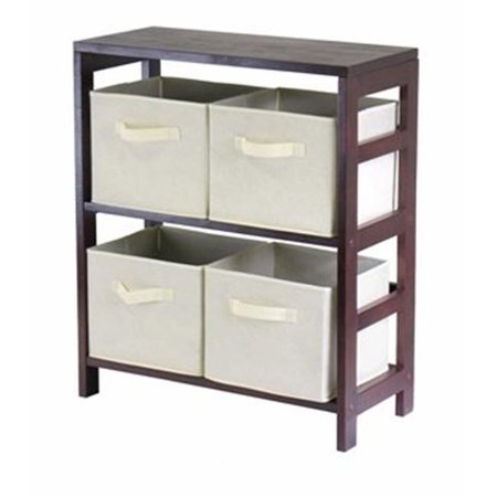 WINSOME Winsome 92861 Capri 2 Section M Storage Shelf with 4 Foldable Fabric Baskets - Walnut and Beige 92861
